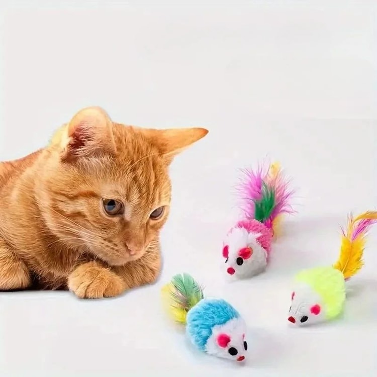 Interactive Rattle Mouse Cat Toy Set Plush Hunting Mice Toys for Indoor Cats and Kittens