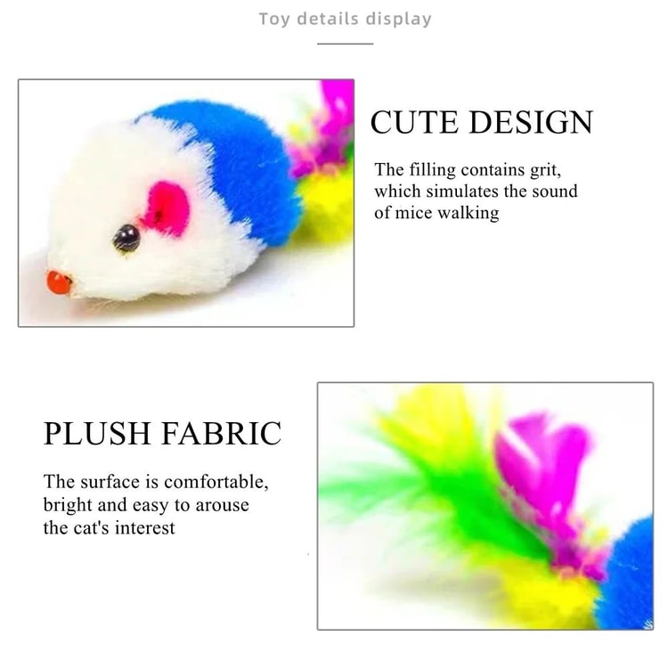 Interactive Rattle Mouse Cat Toy Set Plush Hunting Mice Toys for Indoor Cats and Kittens