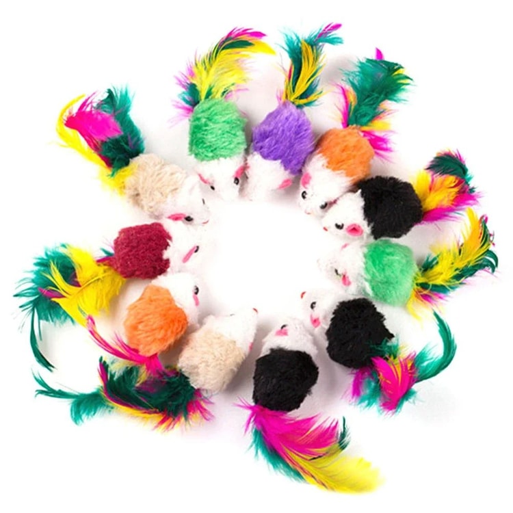 Interactive Rattle Mouse Cat Toy Set Plush Hunting Mice Toys for Indoor Cats and Kittens