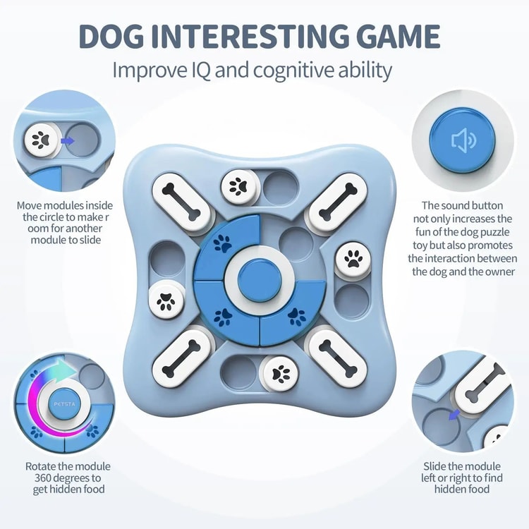 Interactive Slow Feeder Dog Toy Food Dispenser and Training Puzzle Bowl