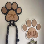 Wooden Paw Print Dog Leash Holder for Pet Accessories