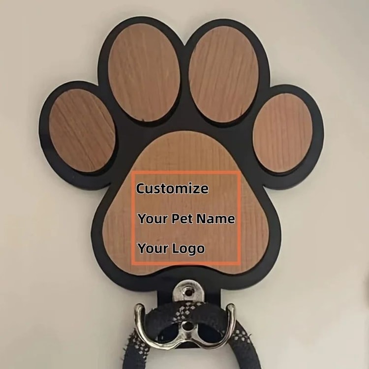 Wooden Paw Print Dog Leash Holder for Pet Accessories