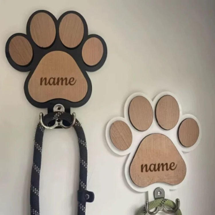 Wooden Paw Print Dog Leash Holder for Pet Accessories