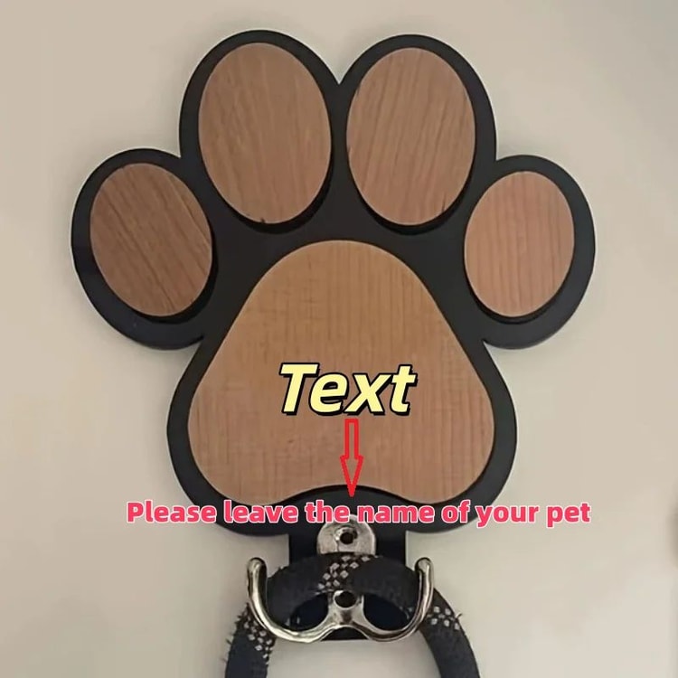 Wooden Paw Print Dog Leash Holder for Pet Accessories