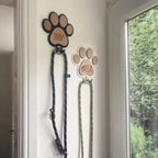 Wooden Paw Print Dog Leash Holder for Pet Accessories